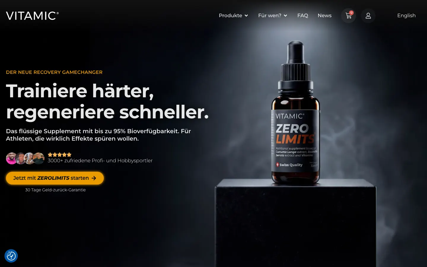 VITAMIC Landing Page ZEROLIMITS Sport, Desktop-Ansicht